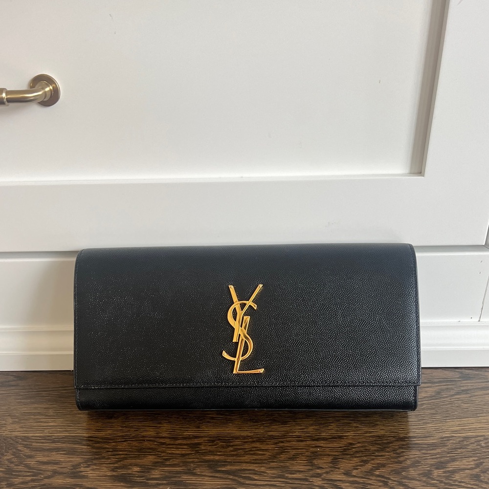 Ysl Saint Laurent Black Grained Leather Clutch